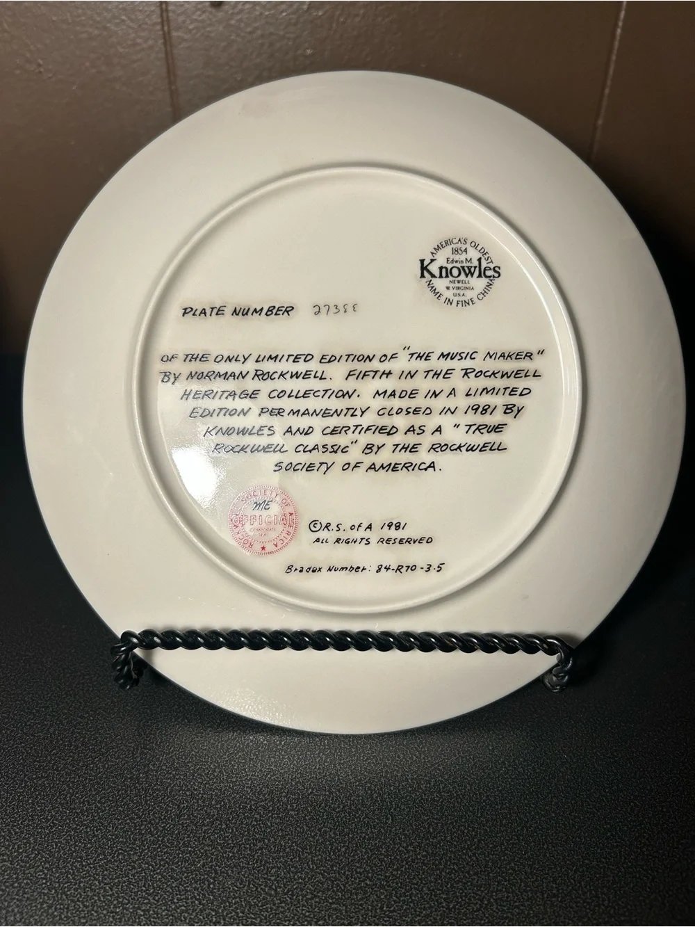 Norman Rockwell Collector Plate “The Music Maker”, Vintage Rockwell w/ COA